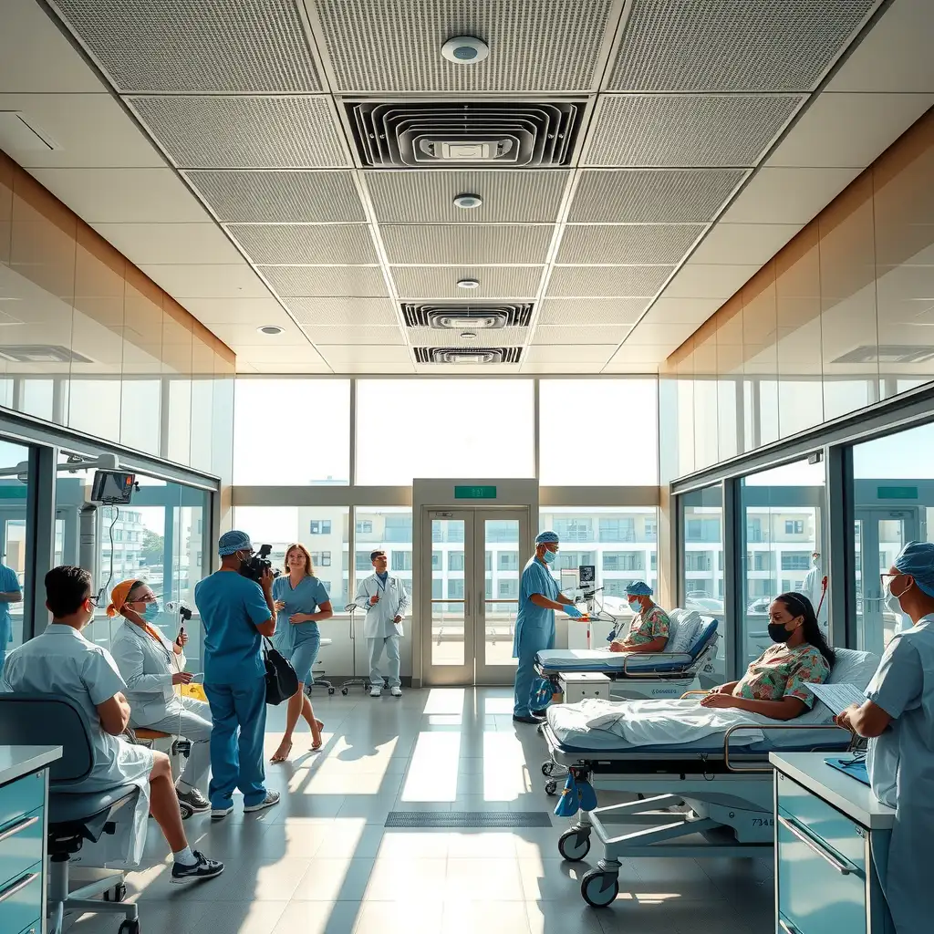 A modern healthcare facility in California showcasing advanced medical technology and community interactions, emphasizing accessibility and support for patients exploring funding options.